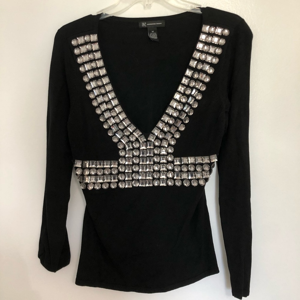 INC black jewel embellished top